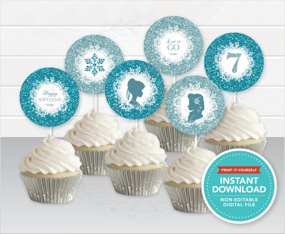 Frozen Cupcake Toppers | INSTANT DOWNLOAD | Frozen Party Circles | Frozen Party Labels | Winter Party Supply | FEFR001 Il_570xn