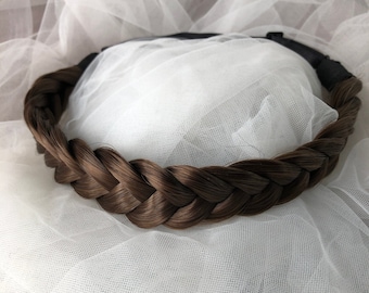 Dark brown headband, two strands three stands mediums brown braided headband, mother headband braids, braid extensions