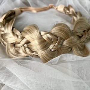 Unique bohemian wedding braids headband, light honey blonde wide boho braided headband, French headband braids extensions