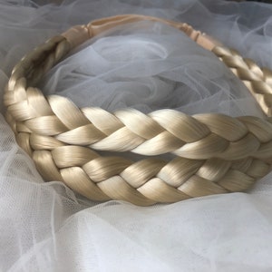 Double weft  three strands white blonde braided headband, blonde French headband braids, braids extensions