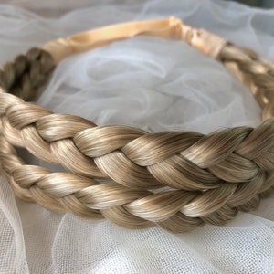 Double weft  three strands mixed honey blonde braided headband, white golden blonde French headband braids, braids extension