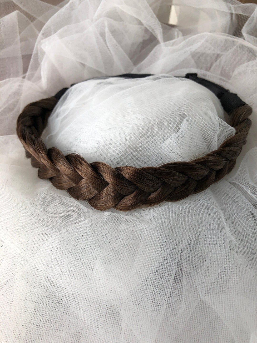 Dark Brown Headband, Two Strands Three Stands Mediums Brown Braided