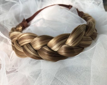 Serre-tête blond brun trois brins, serre-tête tressé marron pour mariage bohème, tresses de serre-tête français, extensions de tresses