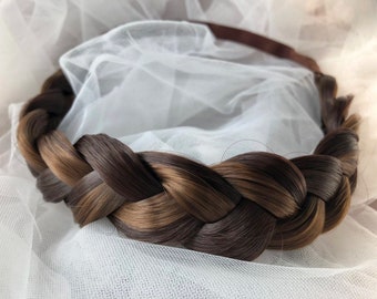 Three strands Dark Brown Headband, Boho wedding highlight brown braided headband, French headband braids, cosplay easy braid extensions
