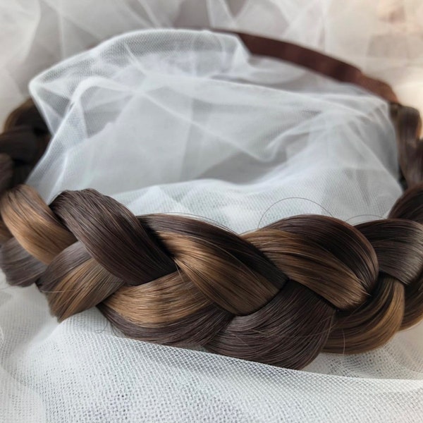 Three strands Dark Brown Headband, Boho wedding highlight brown braided headband, French headband braids, cosplay easy braid extensions