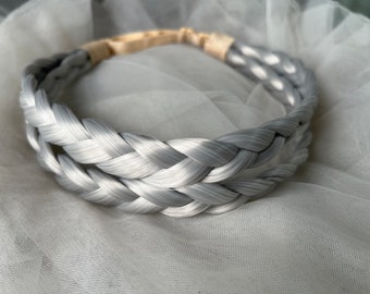 Double wefts  three strands light silver braided headband,light gray French headband braids, braids extensions