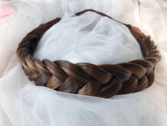 Two strands Brown Headband, Boho wedding medium brown braided headband, Highlight French headband braids, braid extensions