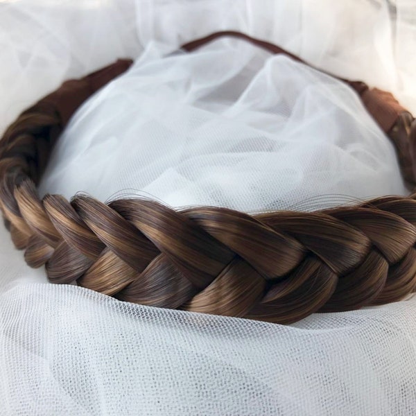 Two strands Brown Headband, Boho wedding medium brown braided headband, Highlight French headband braids, braid extensions