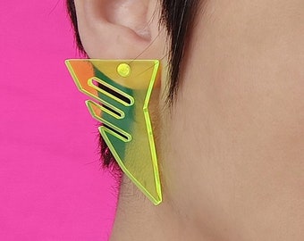 80s 90s Neon Acrylic Star Hoop Earrings - Colorful Big Statement Earrings, Fluorescent Geometric Party Jewelry For Women & Girls