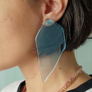 Clear Statement Earrings, Large Iceberg Earrings, Oversized Lucite Earrings, Transparent Acrylic Post Dangle Earrings, High Fashion Jewelry