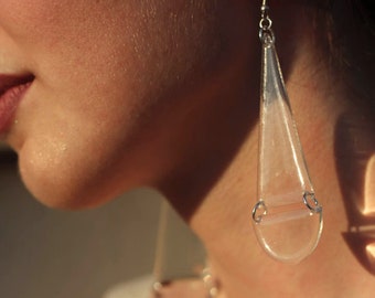 Pendientes acrílicos largos y transparentes, pendientes lucite transparentes, pendientes Drop Statement, pendientes de resina moderna, pendientes de lágrima cortadas con láser