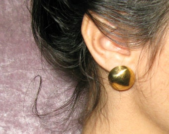 Gold Half Ball Stud Earrings, Vintage Style Brass Earrings, Retro Post Earrings, Minimalist Round Earrings, Sterling Silver Post Half Dome