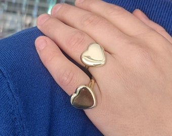 Gold Heart Ring, Big Love Chunky Ring, Statement Sterling Silver Ring, Vintage Style Raw Brass Ring, Gift For Her, Heart Shaped Ring