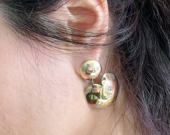 Valentine's Gold Heart Earrings, Drop Earrings, 80s Brass Dangle Earrings, Vintage Style Jewelry, Retro Post Dangle Earrings, Chunky Hearts