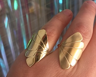 Gold Fan Ring, Vintage Style Ring, Shell Ring, Statement Ring, Art Deco Ring, Gift For Her, Sterling Silver Rings, Clam Ring