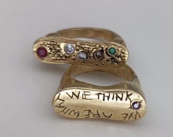 Gold Stacking Ring Set, Handwriting Quote Ring, Multicolor Stones Rings, Zirconia Ring, Inspirational Statement Ring, Ring with Message, US7