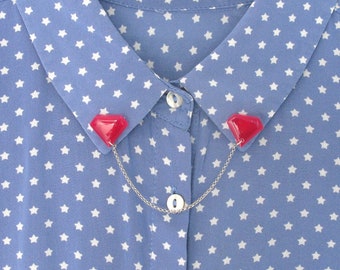 Fuchsia Collar Pins, Acrylic Diamond Collar Pins, Geometric Laser Cut Cardigan Clips, Resin Collar Tips, Bright Pink Sweater Clips