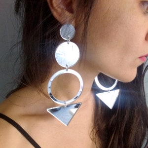 Extra Long Geometric Earrings, Mirrored Acrylic Statement Earrings, Huge Laser Cut Disc Circle Earrings, Shoulder Duster Extravagant Earring