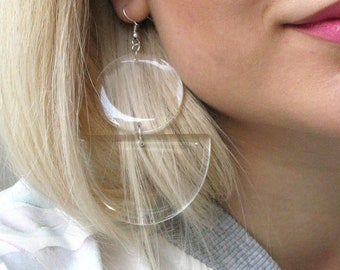 Clear Statement Earrings, Large Acrylic Dangle Earrings, Big Translucent Resin Earrings, Transparent Lucite Earrings, Laser Cut Jewelry