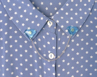 Clear Blue Collar Clips, Acrylic Diamond Collar Pins, Geometric Laser Cut Cardigan Clips, Resin Collar Tips, Baby Blue Sweater Clips