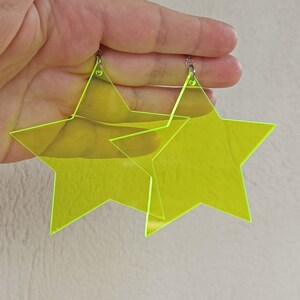 Neon Acrylic Star Statement Earrings: Fluorescent Green Plexiglass