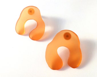 Acrylic Arch Earrings, Abstract Post Earrings, Orange U Shape Earrings, Simple Everyday Stud Earrings, Organic Shape Asymmetrical Earrings