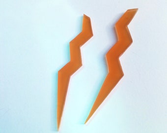 Lightning Bolt Earrings, Long Thunder Earrings, Orange Post Dangle Geometric Earrings, Bowie Earrings, Handmade Acrylic Festival Jewelry