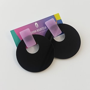 Black Acrylic Hoop Statement Earrings: Laser Cut Geometric Jewelry