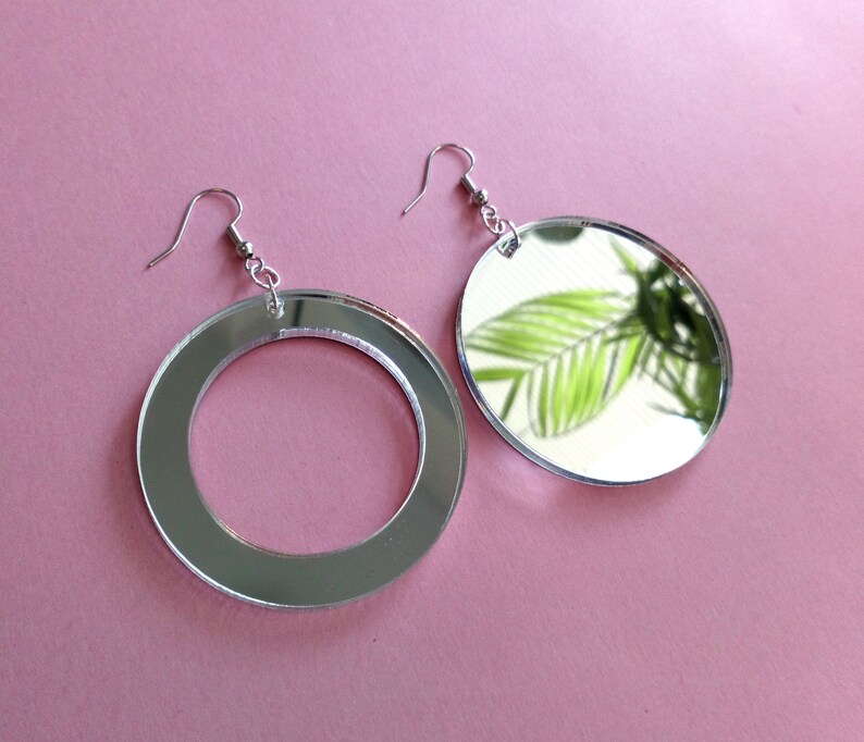Mismatched Earrings Mirror Acrylic Hoop Earrings Large Disc Etsy