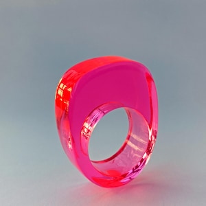 Pink Ring, Limited Edition, Neon Fuchsia Acrylic Ring, Large Lucite Ring, Big Chunky Plexiglass Ring, Bold Transparent Ring, Fashion Ring
