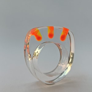 Lucite Ring, Large Clear Acrylic Statement Ring, Handmade Orange Chunky Plexiglass Ring, Bold Transparent Ring, Fashion Resin  Ring