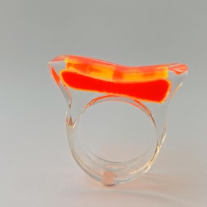 Orange Acrylic Ring, Modern Lucite Ring, Big Chunky Organic Plexiglass Ring, Bold Transparent Ring