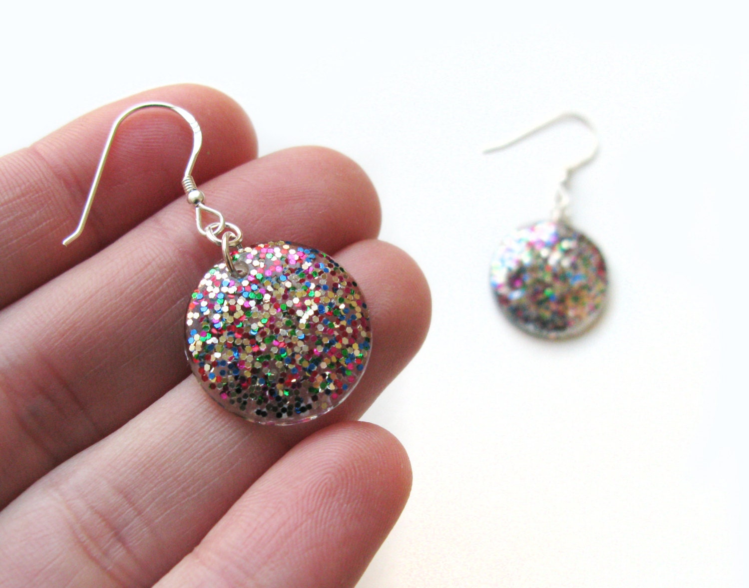 Rainbow Glitter Earrings Colorful Confetti Earrings Mermaid Etsy