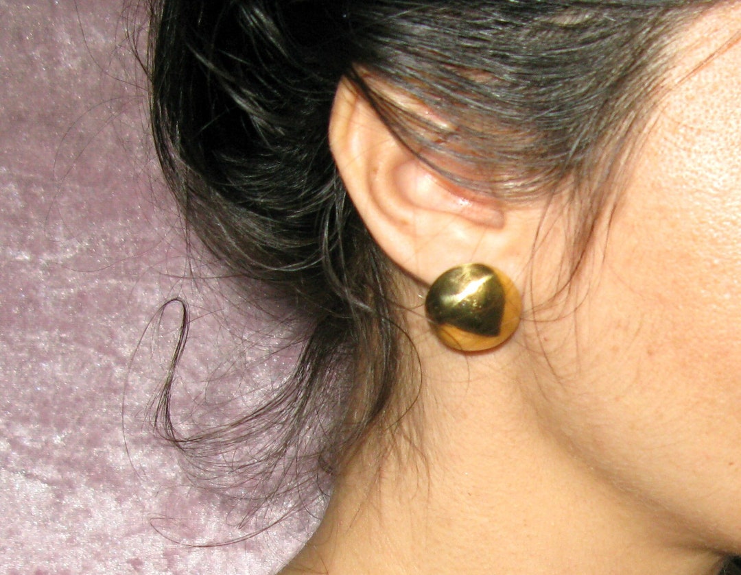 Gold Half Ball Stud Earrings, Vintage Style Brass Earrings, Retro Post ...
