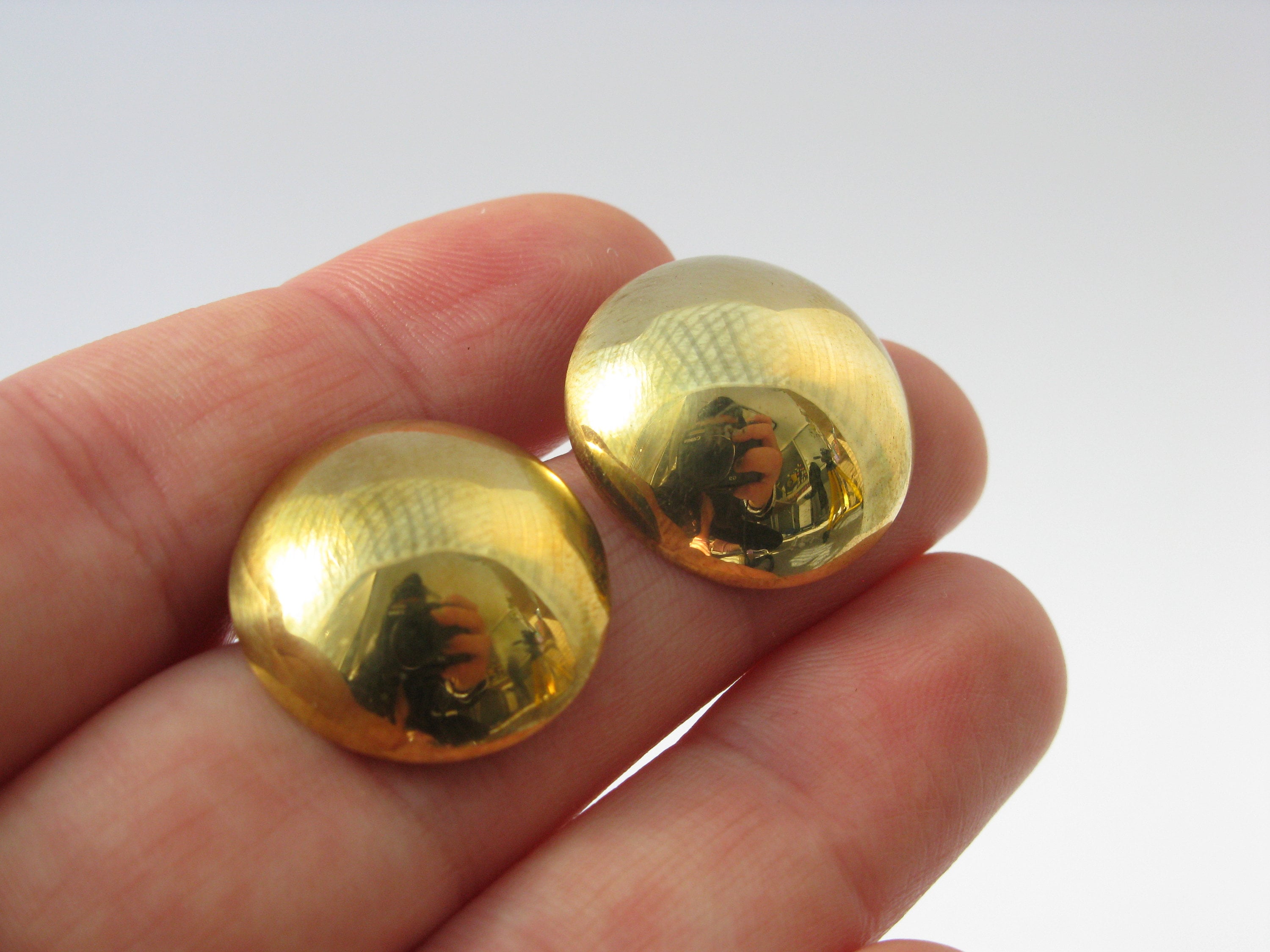 Gold Half Ball Stud Earrings Vintage Style Brass Earrings Etsy
