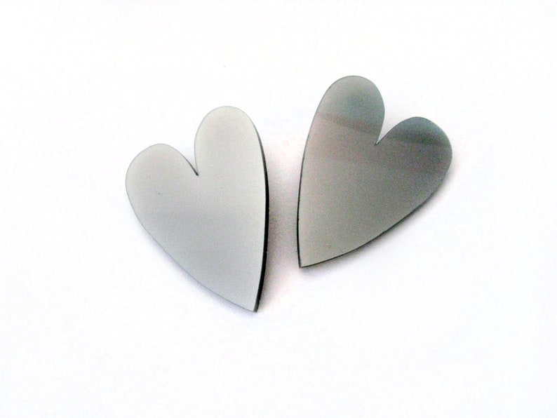 Acrylic Heart Stud Earrings, Large Laser Cut Post Earrings, Silver Grey Love Earrings, 80's Inspired Disco Earrings, Plexiglass Jewellery image 4