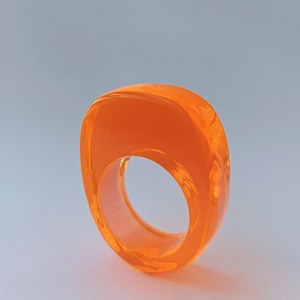 Neon Orange Ring, Big Bold Acrylic Ring In Fluo Color, Statement Ring, Big Chunky Plexiglass Ring, Transparent Ring, Modern Lucite Ring