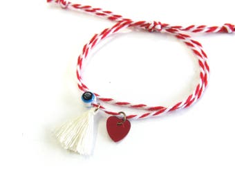 Greek Martis Bracelet, Evil Eye Tassel Bracelet, Greek Folk Lucky Charm March Bracelet, Red String Friendship Bracelet, Buy TWO get ONE FREE