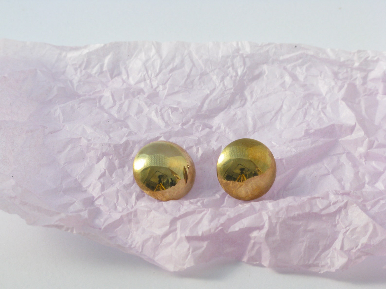 Gold Half Ball Stud Earrings Vintage Style Brass Earrings Etsy