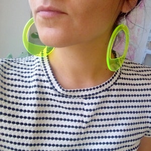 Neon Acrylic Hoop Earrings, Large Fluorescent Earrings, 3 Inch Fluo Green Hoops, Oversized Festival Statement Earrings, Big Party Hoops image 7