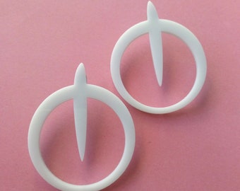 Acrylic Hoop Earrings, White Laser Cut Earrings, Large 80s Earrings, Minimalist Circle Earrings, Big Statement Earrings, Modern Jewelry