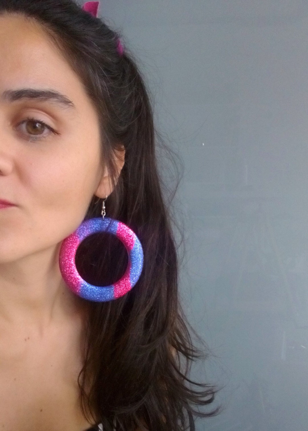 The Large Red Hoop Earrings in Platinum (Pierced) main image 1