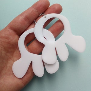 White Statement Earrings, Organic Form Acrylic Earrings, Large Dangle Earrings, Big Abstract Earrings, Laser Cut Earrings, Acrylic Jewerly