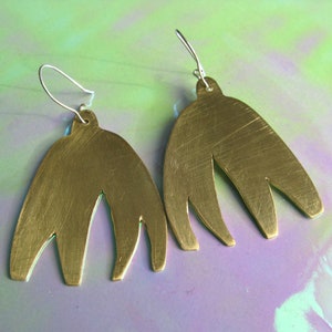 Brass Dangle Earrings, Tribal Earrings, Gold Ethnic Earrings, Abstract Earrings, Freeform Drop Earrings, Organic Shape Bohemian Earrings