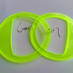 Neon Acrylic Hoop Earrings, Large Fluorescent Earrings, 3 Inch Fluo Green Hoops, Oversized Festival Statement Earrings, Big Party Hoops image 10