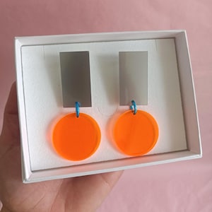 Fluo Acrylic Earrings: Orange Gray Geometric Statement Earrings