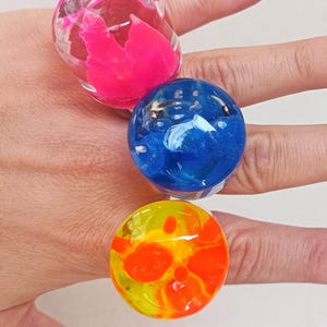 Huge Acrylic Ring, Large Lucite Neon Rings, Fluo Toy Rings, Big Statement Rings, Cocktail Rings, Clear Adjustable Ring, Choose your Color