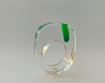 Chunky Green Lucite Ring: Handmade Sculptural Plexiglass Statement Ring