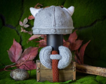Gorro de vikingo para bebés, hacha sonajero, ideal para bebés vikingos, Hijoa de Berserker, seguidores de Odín, set para fotografía