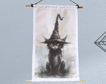 Witch cat Tapestry, Halloween Decor, Wall Hanging, Witchy Vibes, Occult,  Handcrafted, Artisan, Whimsical, Cat Lover, Pagan, Familiar